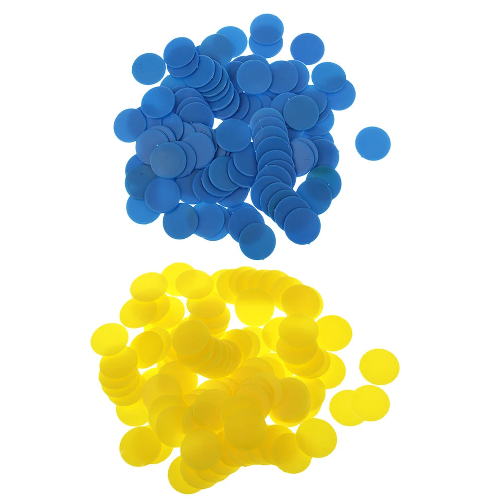 Set of 200 Opaque Bingo Counting Chip Plastic Markers (Each Measures 0.7'' in Diameter), Yellow Blue