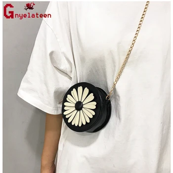 

Wild Casual Small daisy Round Bales Chain Shoulder Bag Fashion Women Decor Satchel Bag Crossbody Bag With Pouch Beach Travel