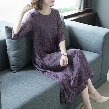 

Autumn new Imitate Silk Dress Female Fashion three-point Sleeve Loose Casual Dress High Quality Elegant Plus size M-4XL vestidos