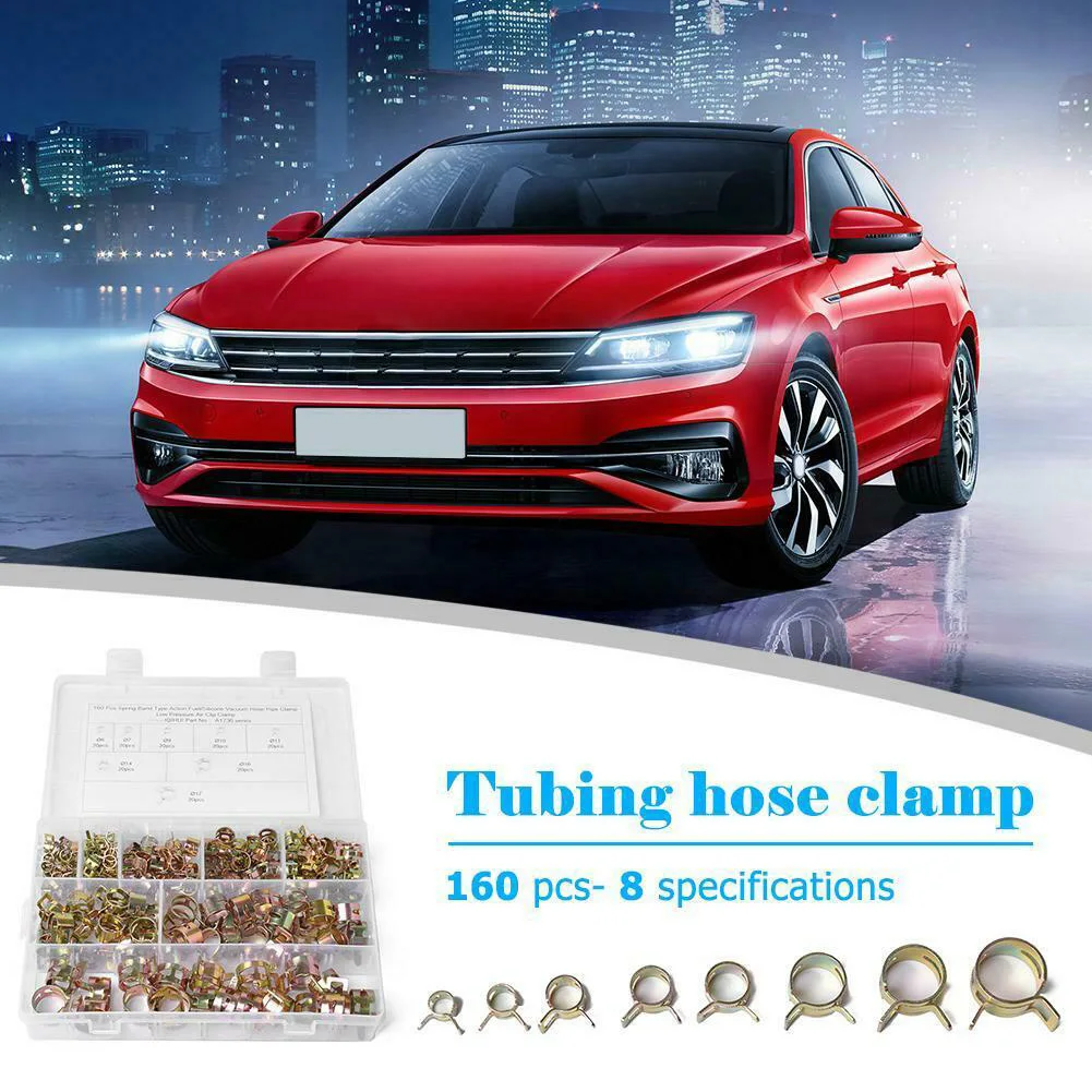 

160pcs/set Air Tube Durable Clamps Fastener Vacuum Hose Steel Spring Clip With Box Accessories Fuel Line Assortment Car 6-17mm