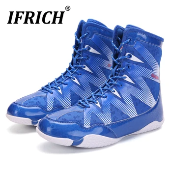 

2020 New Unisex Wrestling Sneaker Shoe High Top Men Pro Wrestling Blue Red Boxing Shoes for Man Plus Size 45 46 Boxing Gear Boy