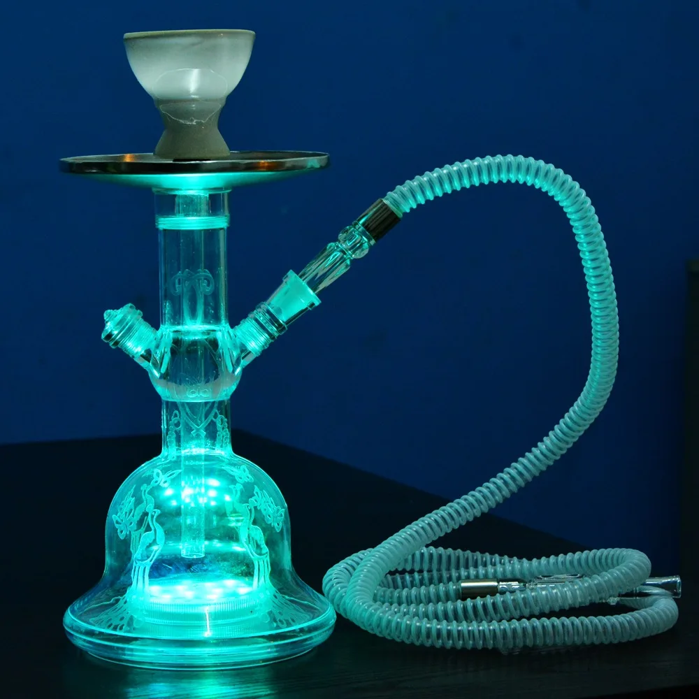 

New Acrylic Hookah Set with LED Light Hookah Shisha Ceramic Bowl Hose Charcoal Tweezers Chicha Narghile Accessories Birthday Gif
