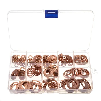 

280pcs Solid Copper Crush Washers 12 Sizes Assorted Kit Seal Flat Ring Washer Set Professional Oil Brake Hardware Accessories