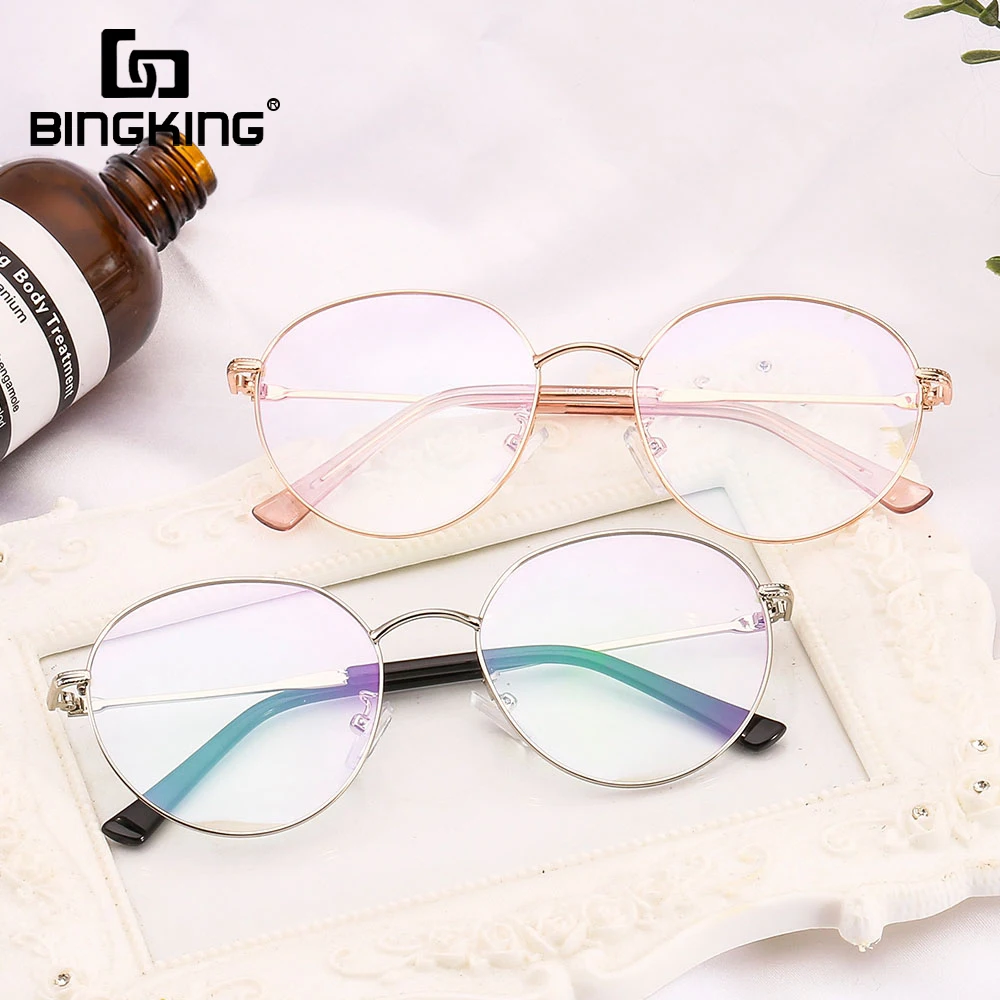 

BINGKING Round Glasses Frame Woman Men Glasses Retro Optical Frames Metal Clear lens Black Silver Gold Eyeglasses