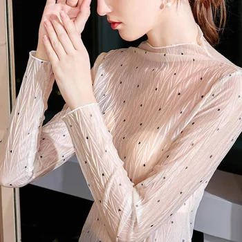 

Chiffon Blouse 2020 New Style Women's High Fashion Sexy Slim Retro Polka Dot Slim Base Shirt Blouses Ladies Ruffles Shirt Tops