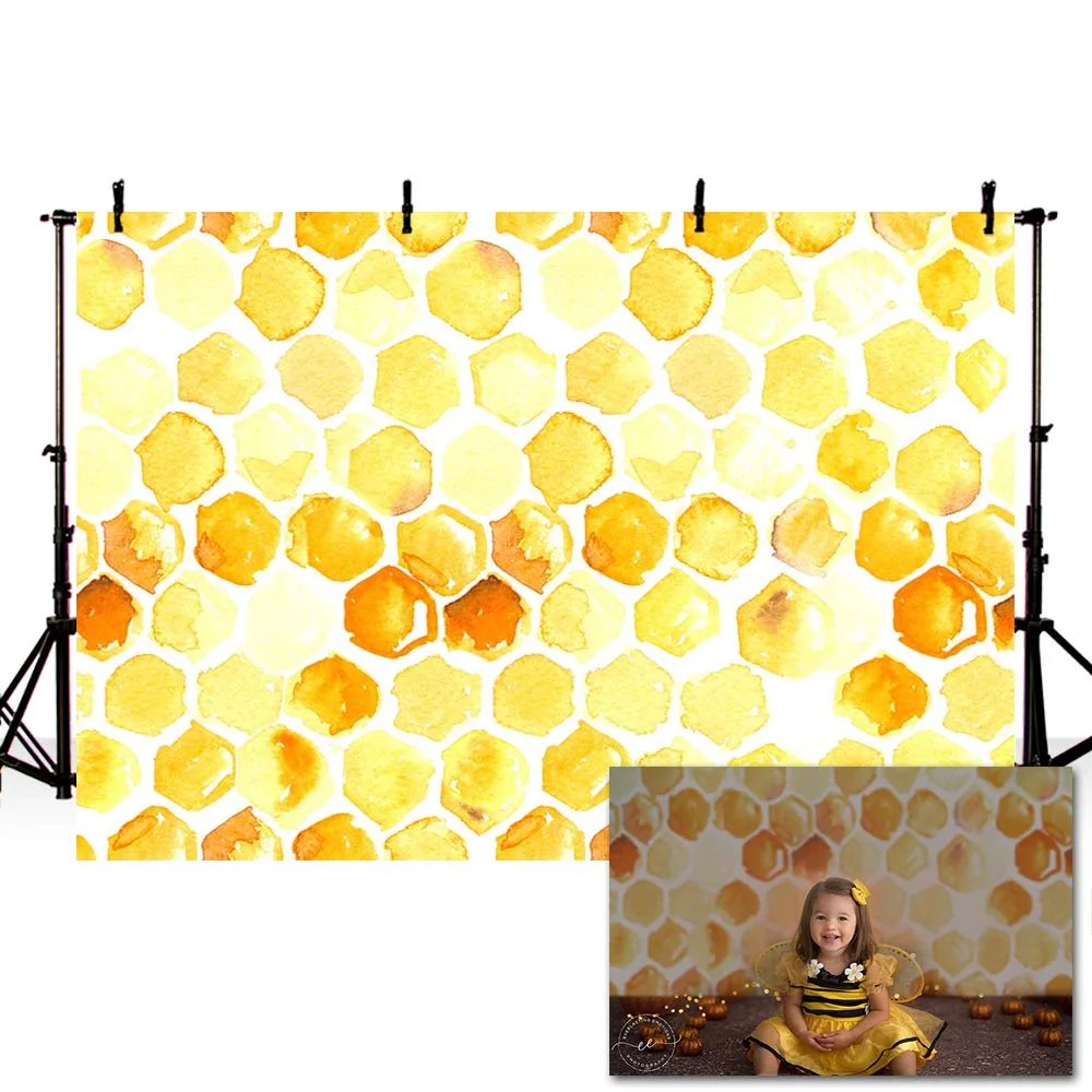

Mehofnd Yellow Bee Honey Backdrop Sweet Girl Newborn Baby Portrait Baby Shower Photography Background for Photo Studio Photocall