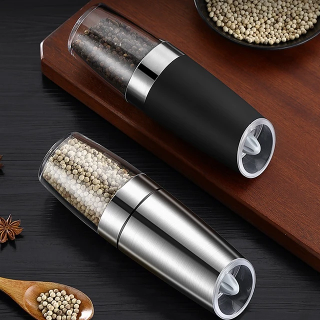 Automatic Salt and Pepper Grinder with LED Light Set Gravity Adjustable  Ceramic Electric Pepper Shaker Spice Mill Kitchen Tools