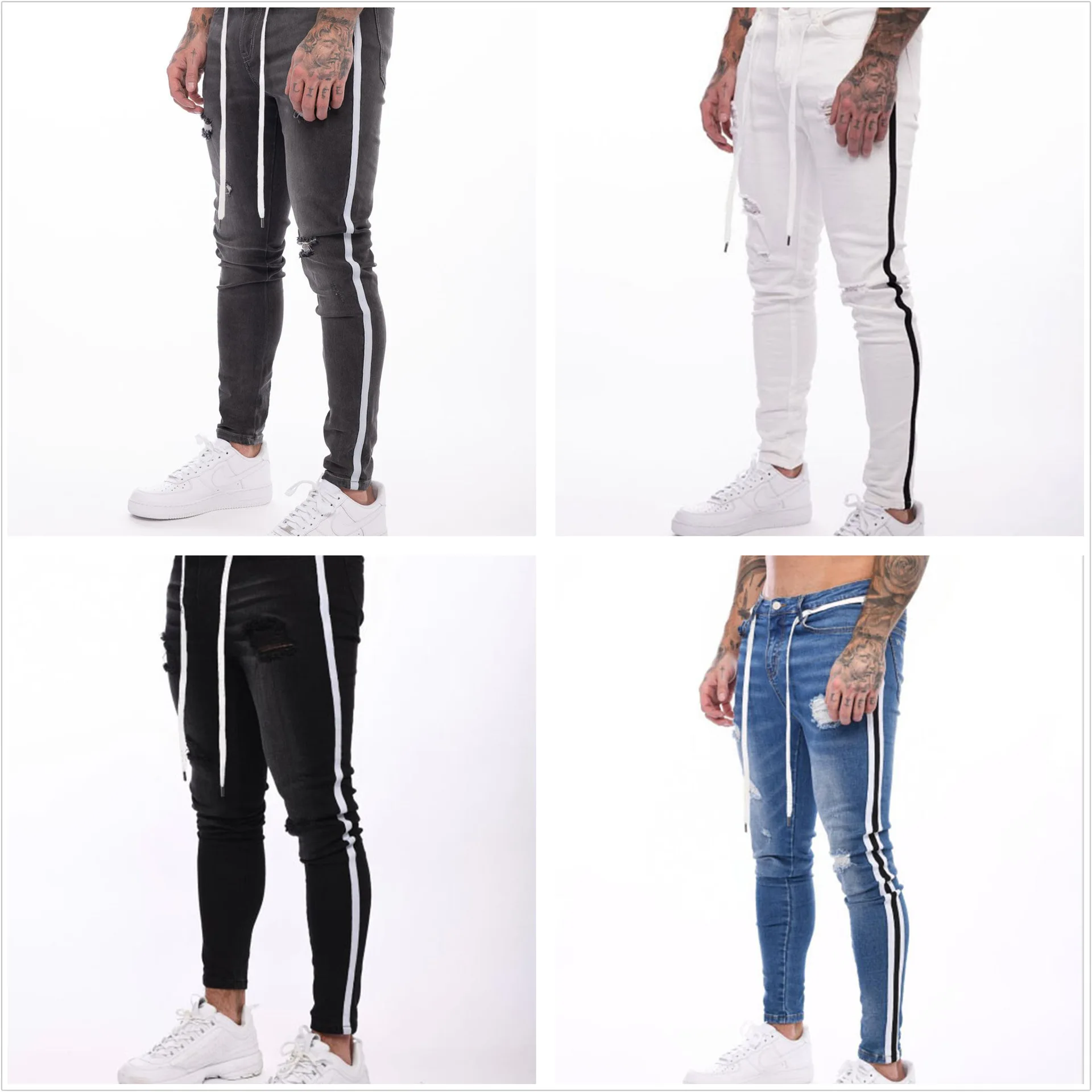 Men's Skinny Stretch Ripped Jeans HipHop Distressed Skinny Slim Fit Jean Pants Damaged Denim Pants Street ropa de hombre jeans Men's Skinny Stretch Ripped Jeans HipHop Distressed Skinny Slim Fit Jean Pants Damaged Denim Pants Street ropa de hombre jeans