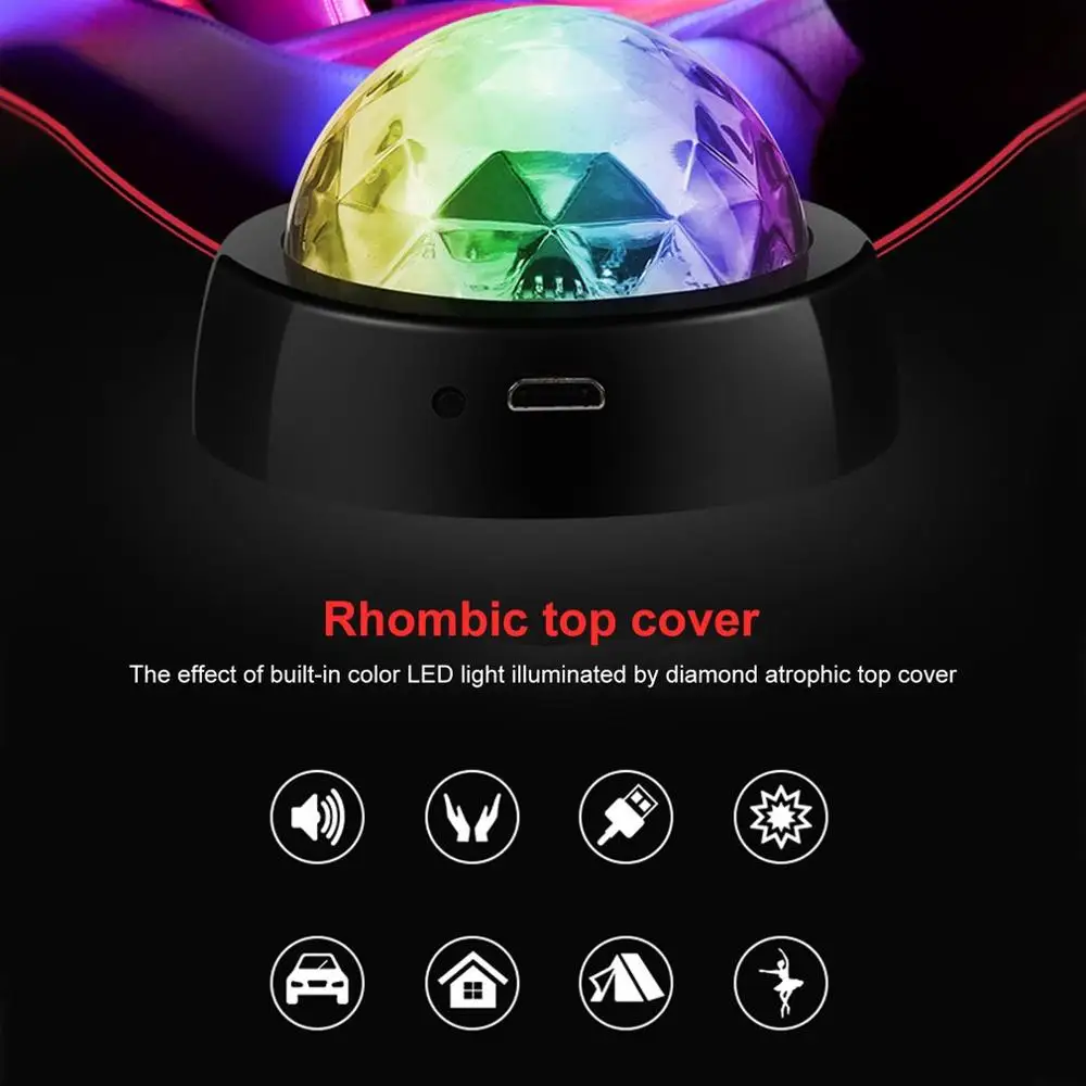 Светодиодный USB автомобильный атмосферный светильник со звуковым управлением хрустальный магический шар Диско лампа RGB Красочный музыкальный звуковой светильник DJ светильник
