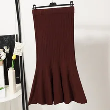 Модная трикотажная Женская юбка с высокой талией, осенняя Женская трикотажная облегающая юбка