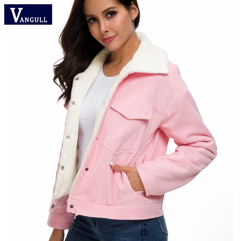 buy Vangull 2019 Women Thick Corduroy Jacket Autumn Winter New Lambs Wool Jackets Ladies Cute Outerwear