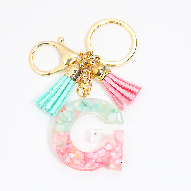 Acrylic Letter Keychains English Alphabet Crystal Women Key Chains Ring Tassels Keyring Holder Pendent Gift Accessory