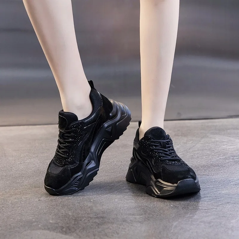 Женские кроссовки на массивном каблуке; модная обувь на платформе; Basket Femme; обувь из вулканизированной кожи; женская повседневная обувь; крассовки; женские кроссовки; E11-44
