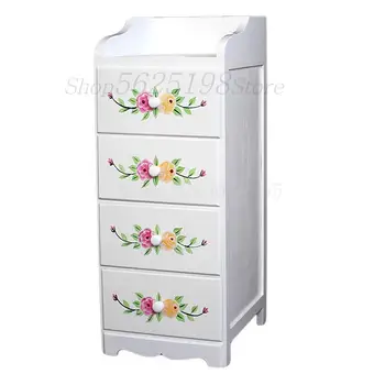 

Small side cabinet storage European modern minimalist bedside table solid wood mini children narrow slit cabinet storage