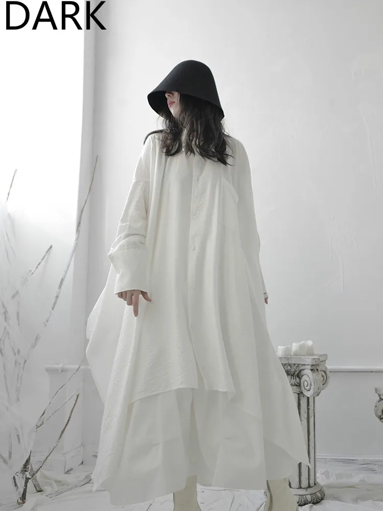 

[DARK] Yamamoto Style Summer Dress Women Loose Drape, Personality, Irregular Design, Niche Japanese All-match Shirt