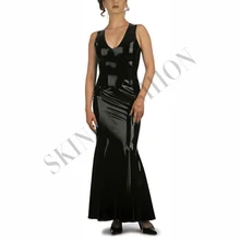 Женский латексный kleid godet hinten платье из латекса Черного стиля