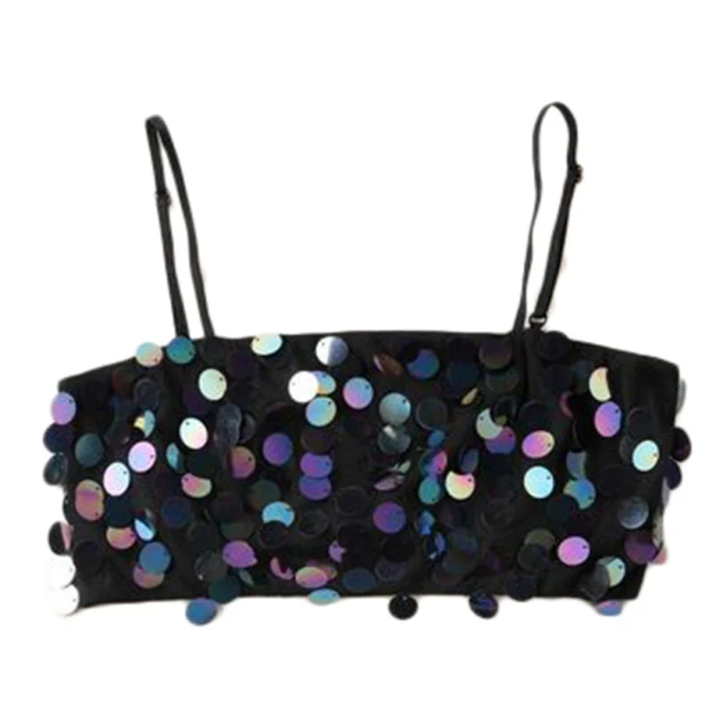 Новинка, женские топы с блестками, сексуальные, маленькие, на бретельках, Короткие топы, Топики, жилет, женская повседневная майка без рукавов