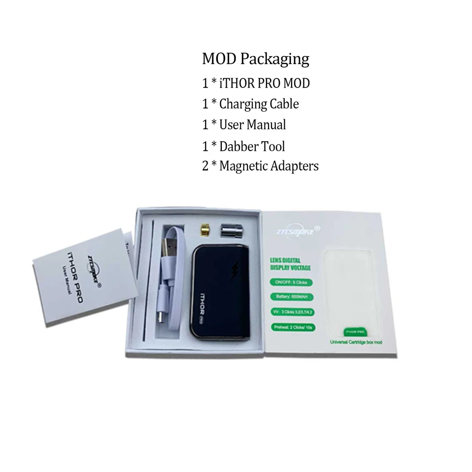 Оригинальный ZTCSMOKE ITHOR PRO Mod Vape комплект CBD батарея предварительного нагрева 650 мАч