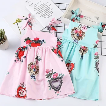 

Menoea Children Sleeveless Dress 2020 New Summer Style Kids Heart Pattern Printed Dress Bow Princess Dress Girl Dresses