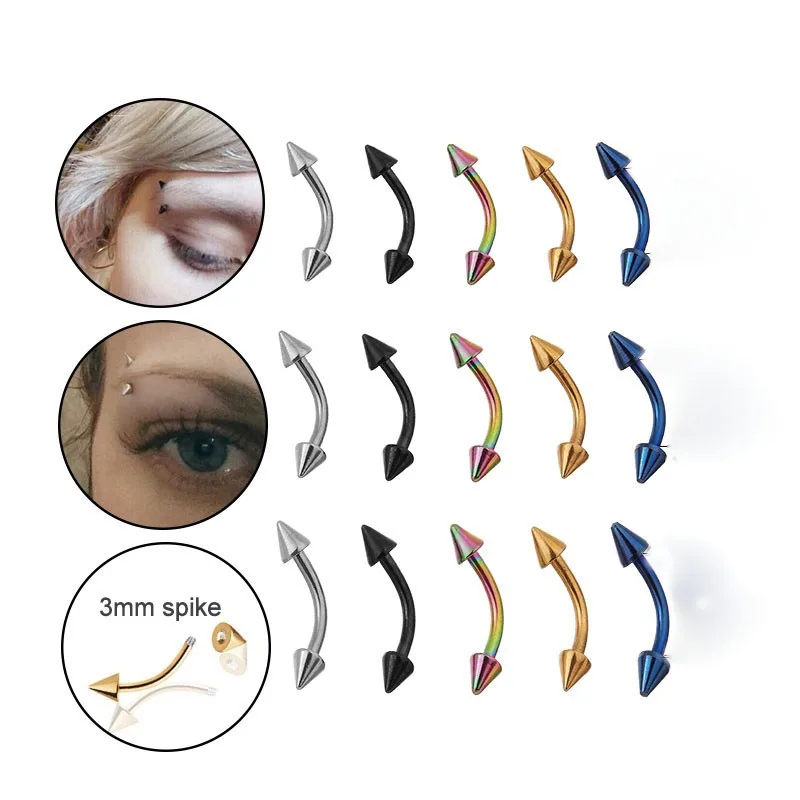 Pinksee 5 шт./лот 6/8/10 мм 16G пирсинг бровей спираль украшение-серьга для тела хирургические Сталь изогнутая гантель бар шип для бровей кольцо