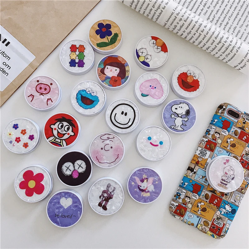 

Shell Cute Cartoon Round Universal Stand Mobile Phone Ring Holder Airbag Gasbag fold Stand Bracket Mount For iPhone X Samsung
