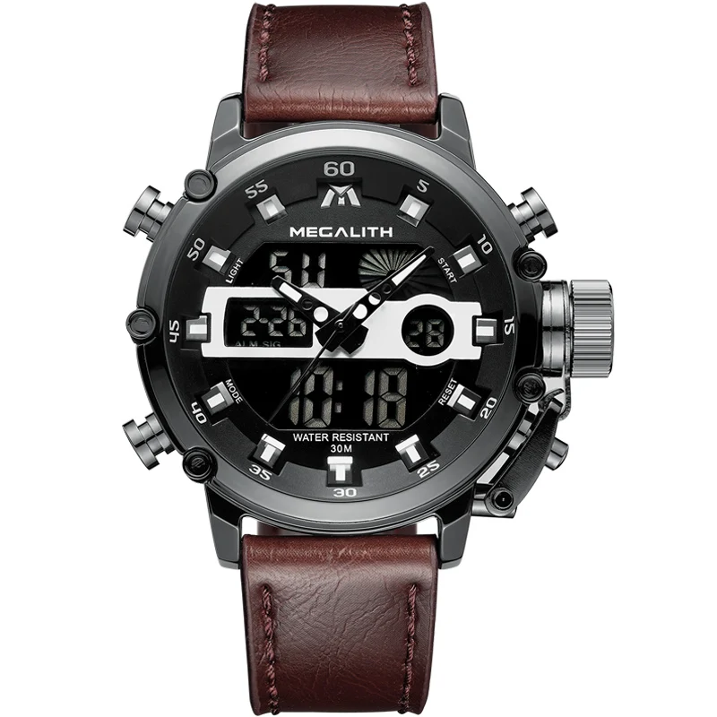 

11.11 0 o'clock Fans Seckill MEGALITH Watch Men's Sport Waterproof Multifunction Luminous Dual Dispay Male Clock 8051