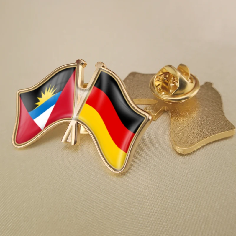 

Antigua and Barbuda and Germany Crossed Double Friendship Flags Lapel Pins Brooch Badges