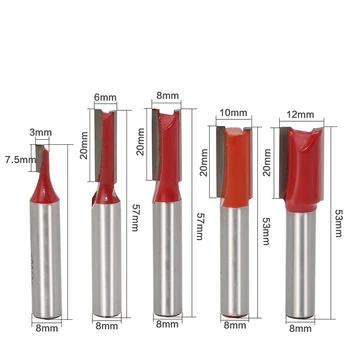 

New 5PCS 8mm Diameter Shank Straight Router Bit Set Wood Cutting Tool Wood Router Bits Straight Flat End Mills Cutters