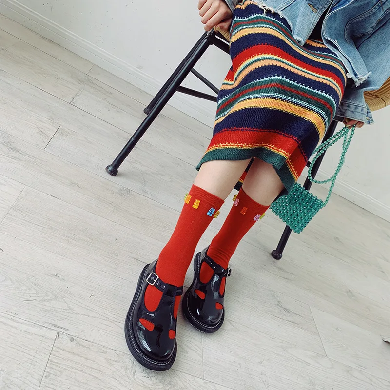 SP & CITY модные однотонные женские носки прозрачные с украшением в виде медведя