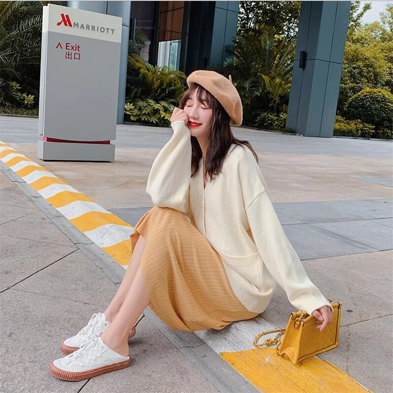 New 2019 Winter and Autumn Cardigans Fashion Lazy Style Loose Women Sweater Pocket Button Solid |