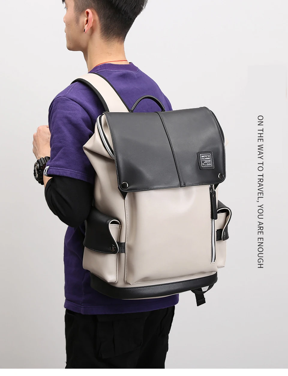 PU Leather Backpack Men Laptop 15.6 Inch Backpacking Male Women Backpacks Student Waterproof Bagpack USB Charging Notebook Bags (1)