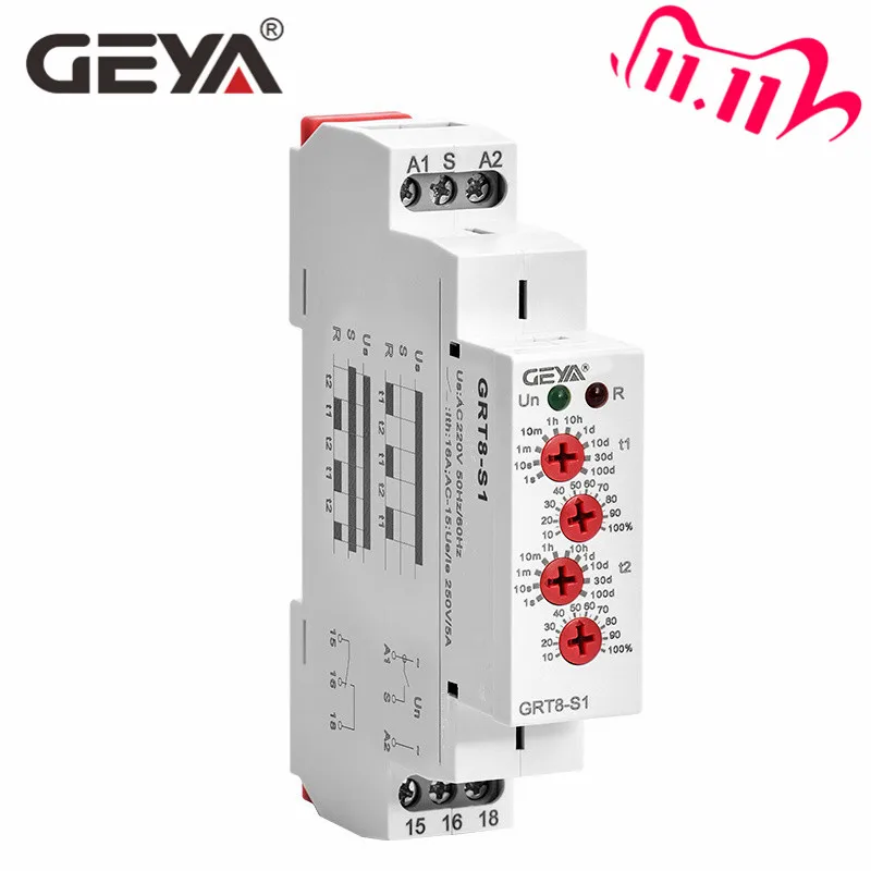 

Free Shipping GEYA GRT8-S Cycler Timer Relay 220V AC 16A AC/DC12V-240V Electronic Repeat Relay Asymmetric Timer