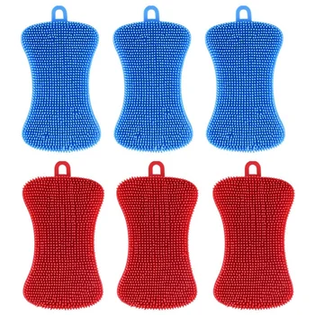 

6 Silicone Dishwashing Brushes-Kitchen Supplies Silicone Scrubber Cleaning Wipe Silicone Pot Brush-Dropship