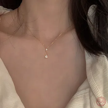 925 Sterling Silver French Simple Water Drop Pendant Clavicle Chain Necklace Women classic Temperament Wedding Party Jewelry