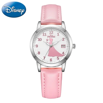 

Disney Frozen Women Pink Blue Calendar Quartz Wrist Watch Cuties Elsa Student Leather Strap Casual Time Montre Femme Ladies Hour