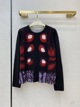 

Luxury Brand Women 100% Cachemire Sweater Shirt 2020 Autumn Boho Vintage Elegant Abstract Totem Halo Print Cashmere Sweaters Top