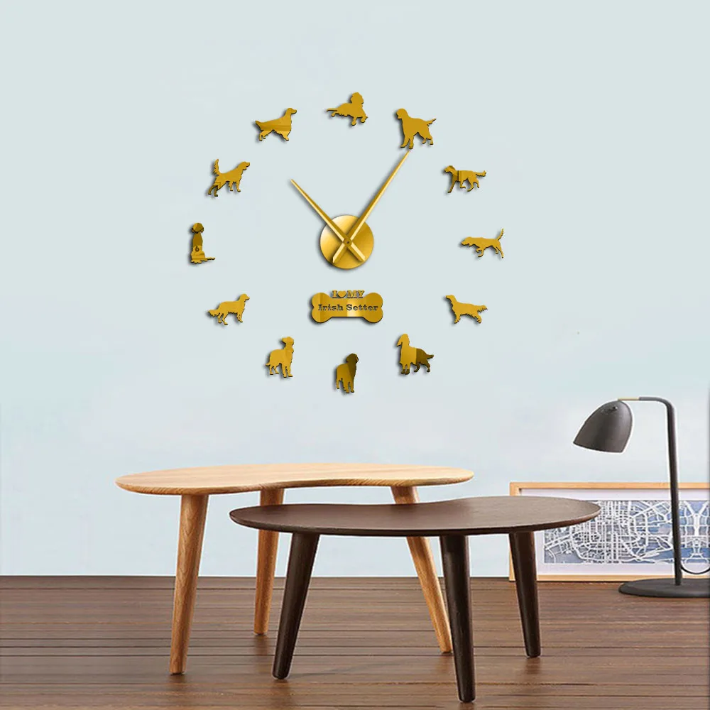 Ирландский сеттер DIY гигантские настенные часы разбойник собака порода бескаркасные настенные художественные часы красный сеттер декоративные большие настенные часы декор для питомцев