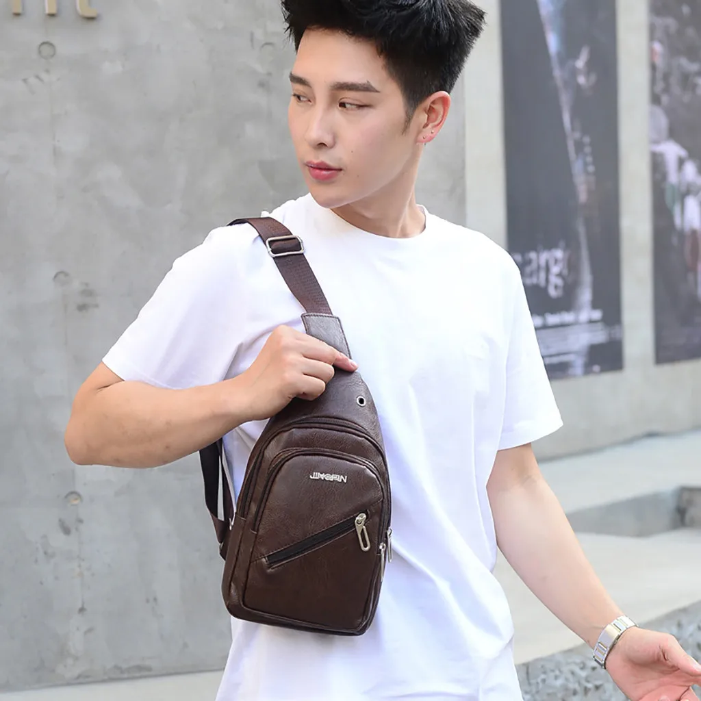 

MAIOUMY 2019 New Fashion Men's Chest Bag HighQuality PuLeather Male ShoulderBag Outdoor Sports Phone Pocket Solid Messenger Bags