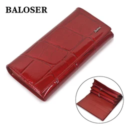 BALOSER Women Genuine Leather Long Wallet High Quality Ladies Clutch Bag Wallet Two Fold Large Capacity Clutch
