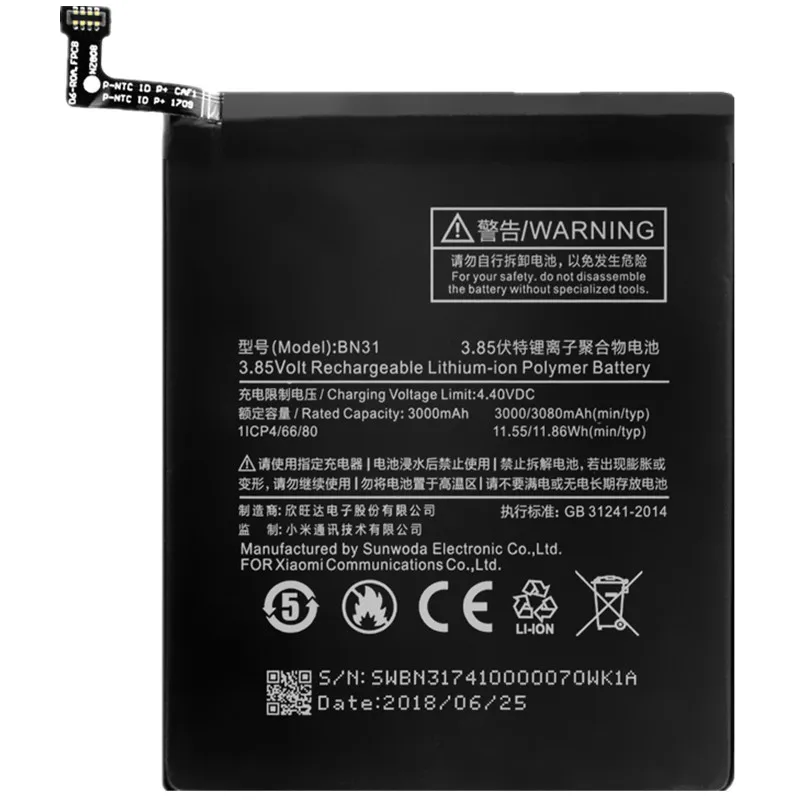 Аккумулятор для XIAOMI Redmi S2 BN31 3000mAh Замена 3,85 V литий-ионная полимерная батарея запасные части