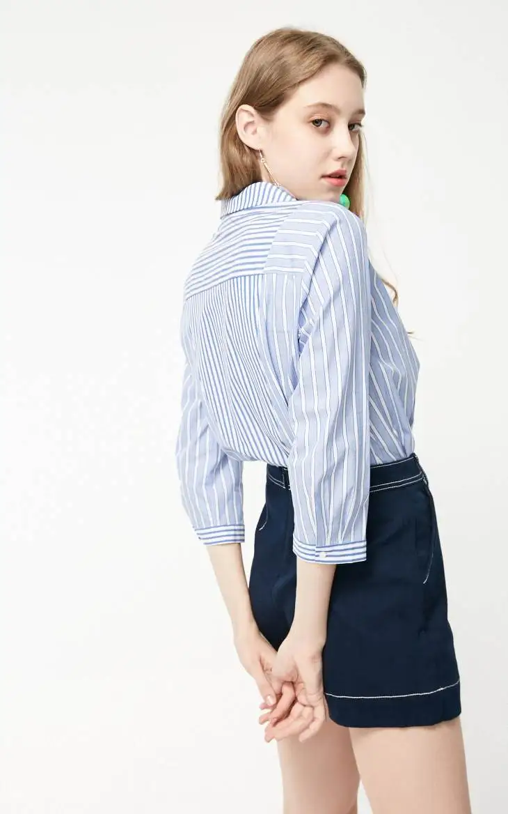 Vero Moda женская рубашка в полоску с v-образным вырезом из хлопка | 319131534