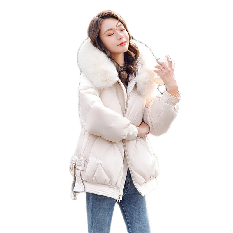 

Winter Coat Women Short Loose Down Cotton Jacket 2020 New Korean Fashion Thick Fur Collar Hooded Parkas Feminina JD980