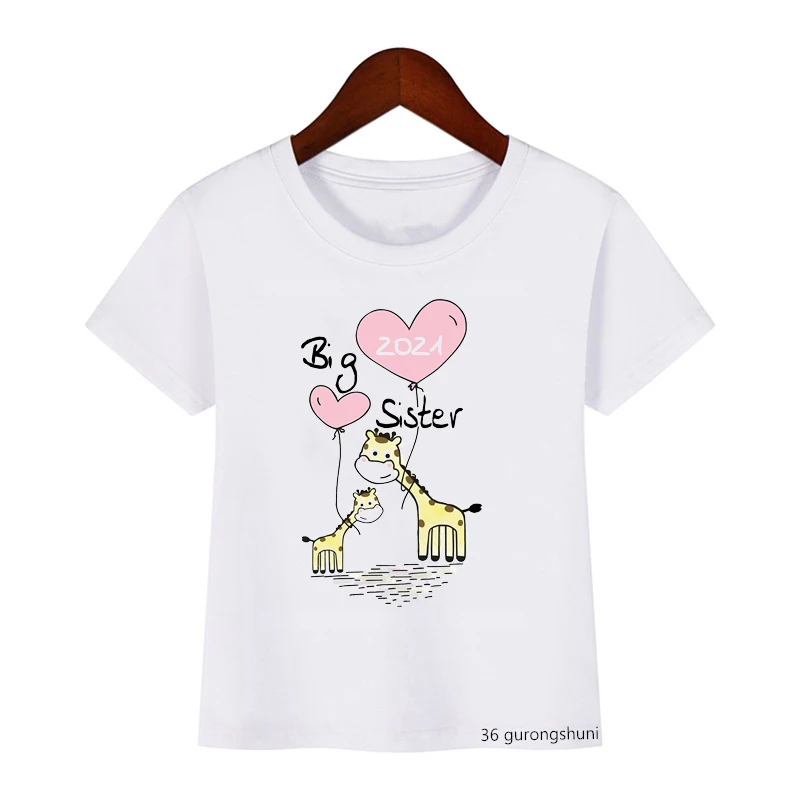 

Funny children's tshirt Big Sister 2021 Cute Giraffes Gift Idea cartoon print kids newly clothes summer boys/ girls t shirt tops