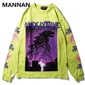 

MANNAN Causal T-shirts Men hip hop 2019 Spring Long Sleeve Letter Printed Harajuku Tops Tees Skateboard T Shirt Streetwear