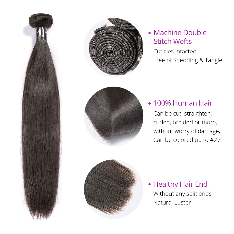 HJ WEAVE BEAUTY 4 Bundles/lot Human Hair Bundles Brazilian Hair Weave Bundles Straight 7A Natural Color Remy