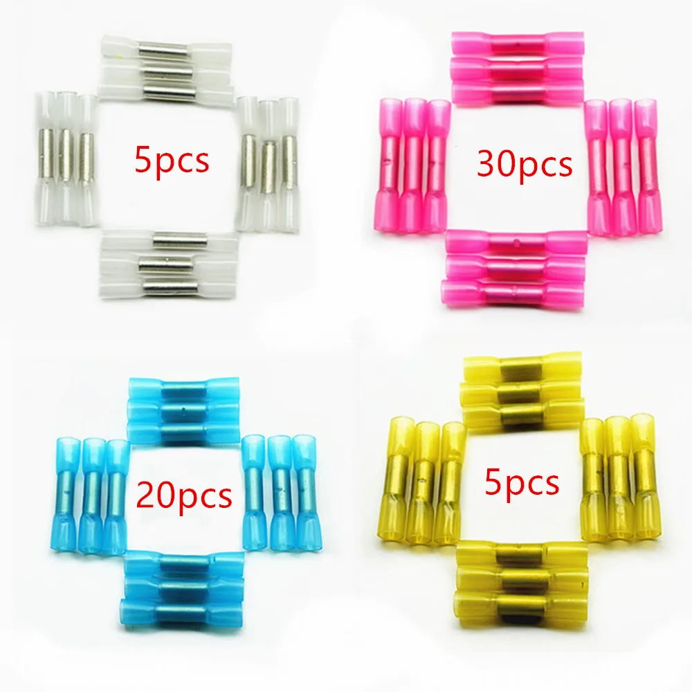 

60pcs HDPE Material waterproof electrical wire splice AWG 26-10 cable Ground Heat Shrink Butt Connectors AWG 26-10