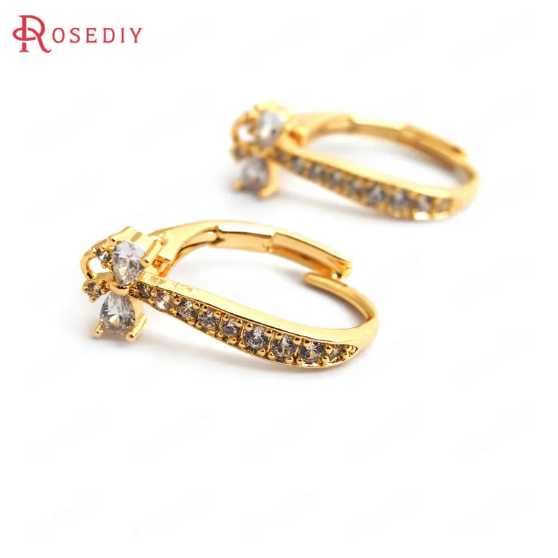 34944 4PCS 15MM Quality Gold Color Brass with Zircon Drop Shape Earrings Hooks