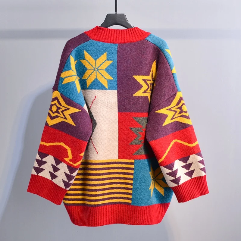 Мягкий свитер с длинным рукавом, верхняя одежда, женские ретро кардиганы в стиле этно, геометрический вязаный свитер, пальто, высокое качество