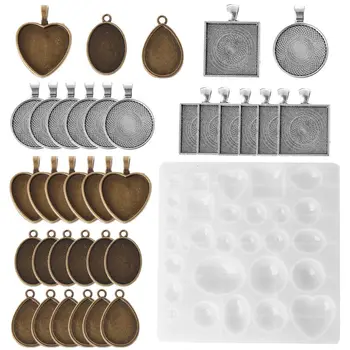 

1 Set Silicone Mold + Pendant Frame Holder Jewelry Making DIY Supplies Findings Necklace Time Stone Luxury Creative Molds Heart