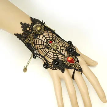 

1pcs New European and American Vintage bracelets spider web black lace ladies Charm Bracelets Halloween series A20